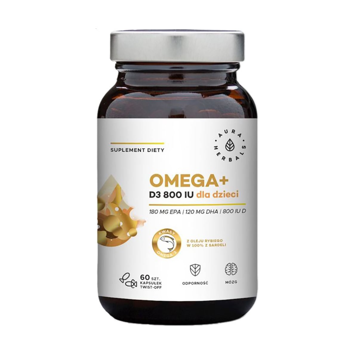 Омега-3 + вітамін Д3 для дітей Aura Herbals Omega + D3 800 IU, 60 капсул